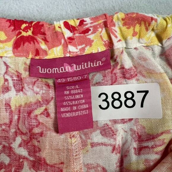 Woman Within Midi Skirt Large Pink Linen Blend Floral Print A Line Pullon - Picture 4 of 7
